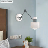 Modern Grey Metal Wall Sconce Light With Adjustable Arm - 1 Bulb Drum Fixture