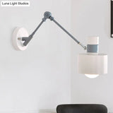 Modern Grey Metal Wall Sconce Light With Adjustable Arm - 1 Bulb Drum Fixture