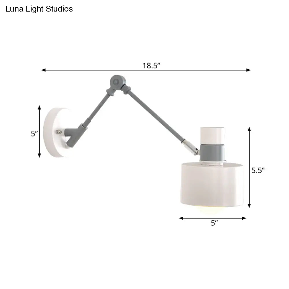 Modern Grey Metal Wall Sconce Light With Adjustable Arm - 1 Bulb Drum Fixture