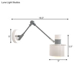 Modern Grey Metal Wall Sconce Light With Adjustable Arm - 1 Bulb Drum Fixture