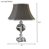 Modern Grey Paneled Bell Small Desk Lamp With Fabric Shade - Table Light 1 Bulb