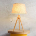 Modern Grey/White/Flaxen Dining Room Desk Lamp With Wide Flare Fabric Shade Flaxen