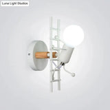 Modern Grey/White Wood Ladder Man Wall Sconce - 1-Bulb Metallic Mounted Light Fixture