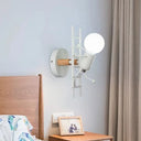 Modern Grey/White Wood Ladder Man Wall Sconce - 1-Bulb Metallic Mounted Light Fixture White