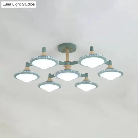 Modern Gyro Flush Mount Ceiling Light With 7 Wood Undertint Lights For Living Room