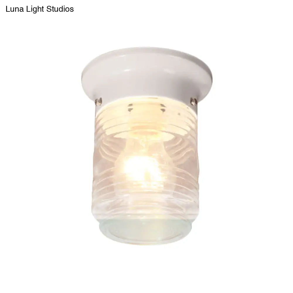 Modern Hand Blown Glass 1 - Light Cylinder Flush Mount Ceiling Light In White/Black