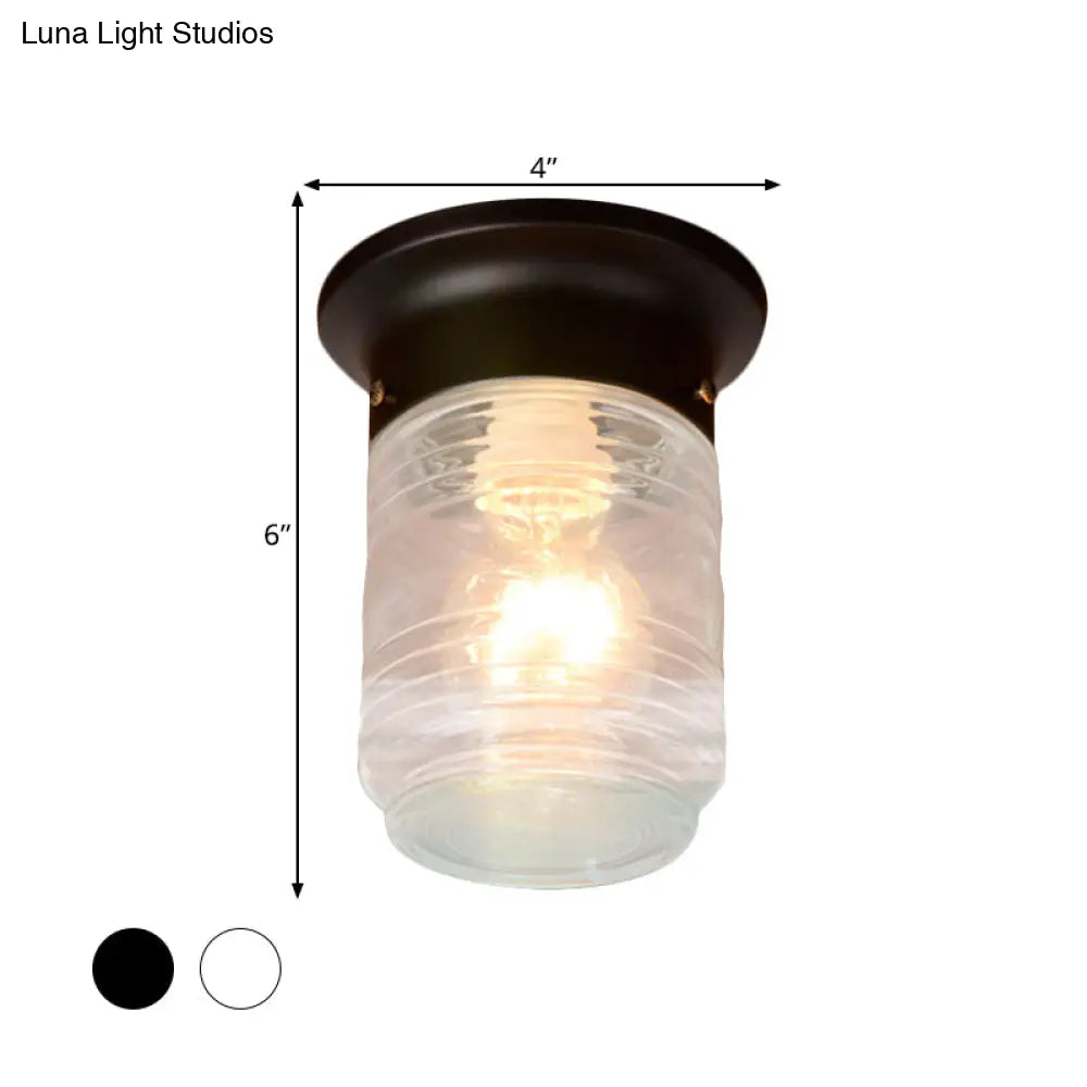 Modern Hand Blown Glass 1 - Light Cylinder Flush Mount Ceiling Light In White/Black