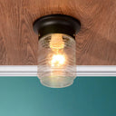 Modern Hand Blown Glass 1 - Light Cylinder Flush Mount Ceiling Light In White/Black Black