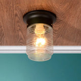 Modern Hand Blown Glass 1 - Light Cylinder Flush Mount Ceiling Light In White/Black Black