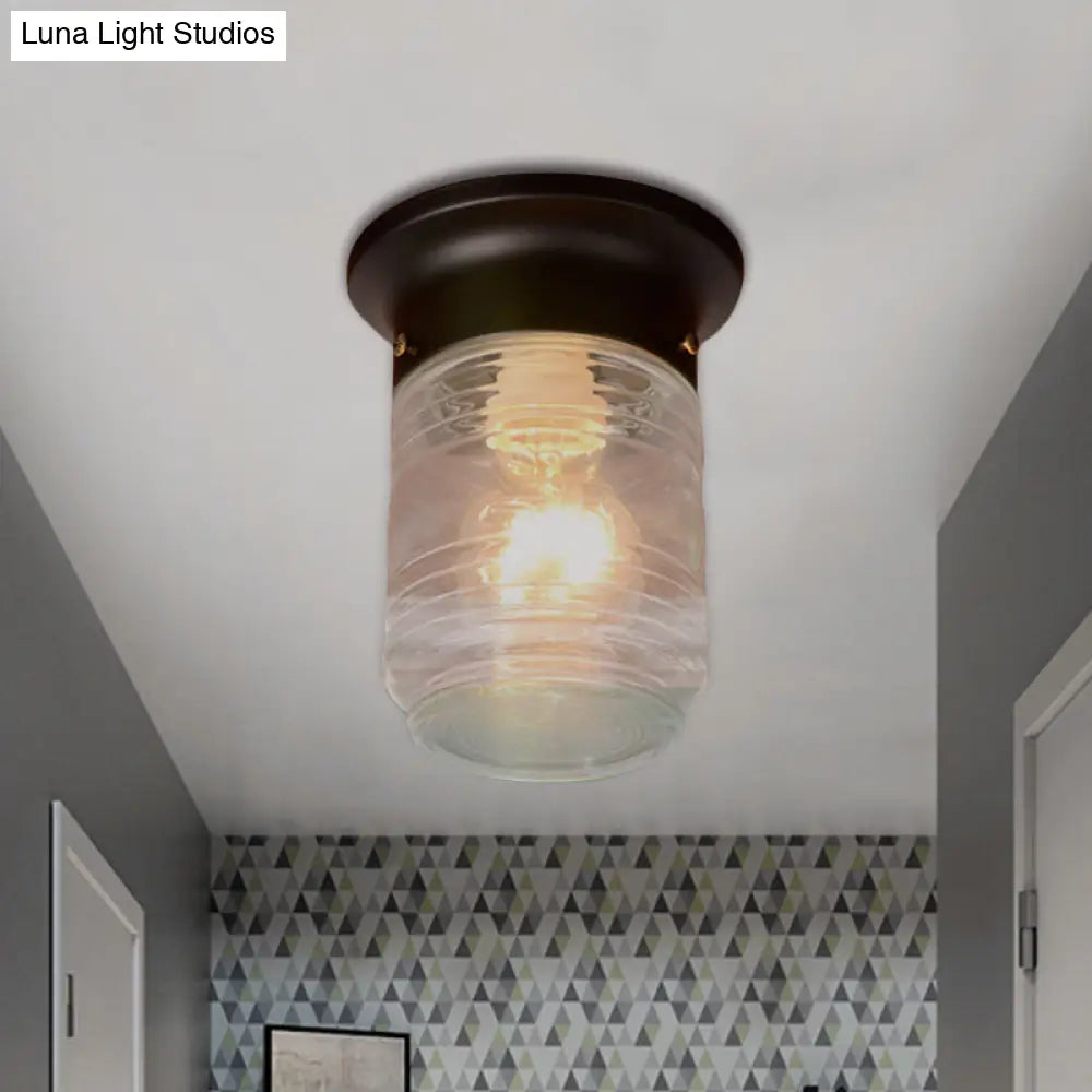 Modern Hand Blown Glass 1 - Light Cylinder Flush Mount Ceiling Light In White/Black
