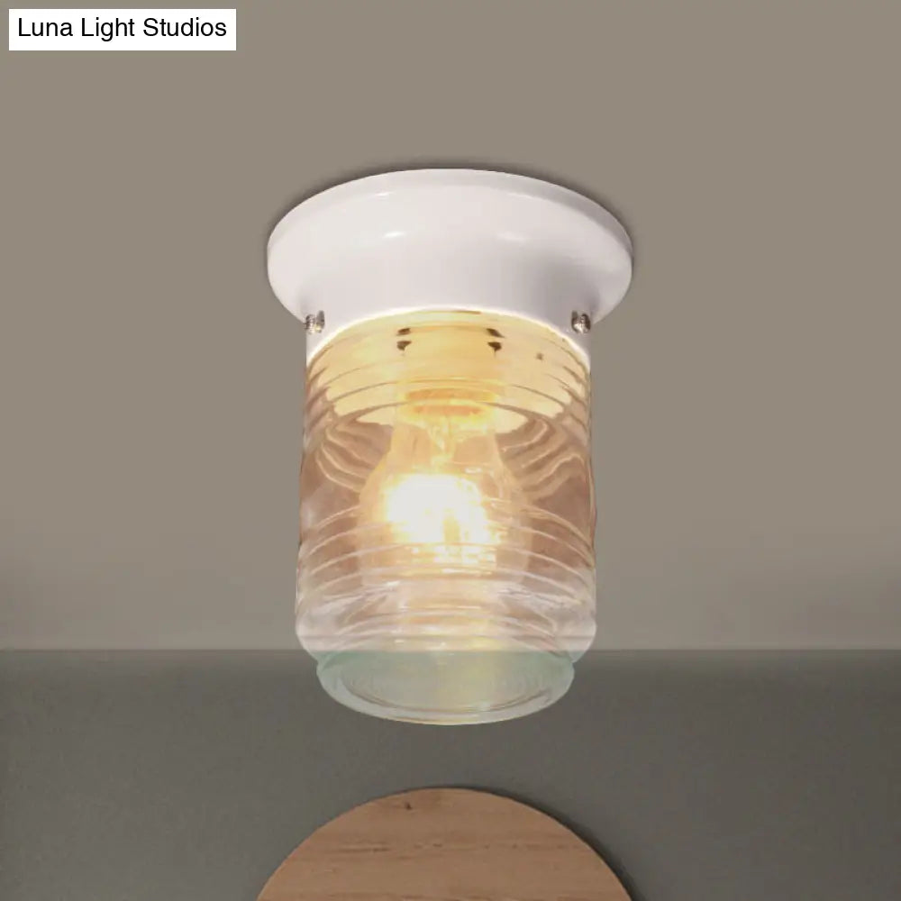 Modern Hand Blown Glass 1 - Light Cylinder Flush Mount Ceiling Light In White/Black