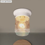 Modern Hand Blown Glass 1 - Light Cylinder Flush Mount Ceiling Light In White/Black