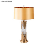 Modern Hand-Cut Crystal Column Desk Lamp With Gold Finish Fabric Shade - 1 Bulb