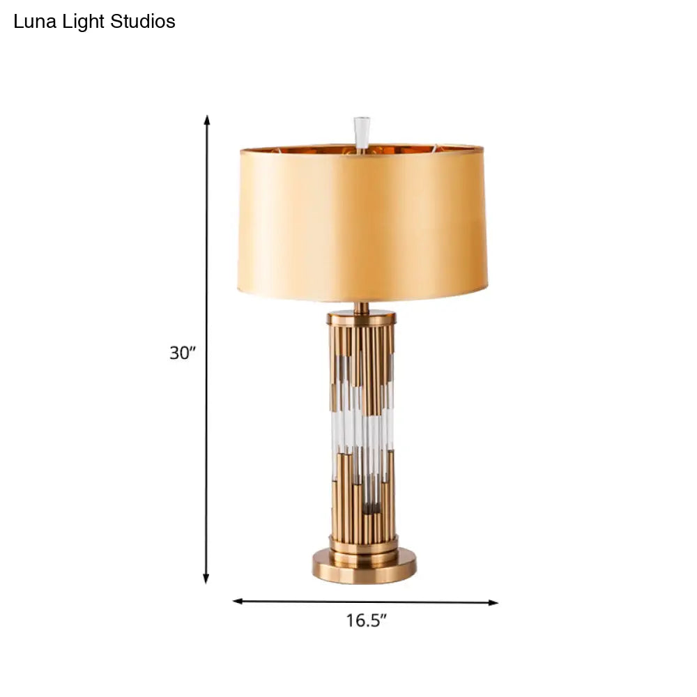 Modern Hand-Cut Crystal Column Desk Lamp With Gold Finish Fabric Shade - 1 Bulb