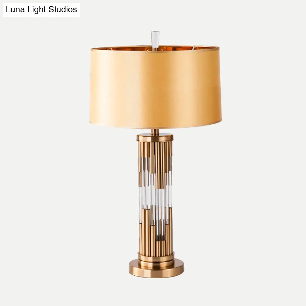 Modern Hand-Cut Crystal Column Desk Lamp With Gold Finish Fabric Shade - 1 Bulb
