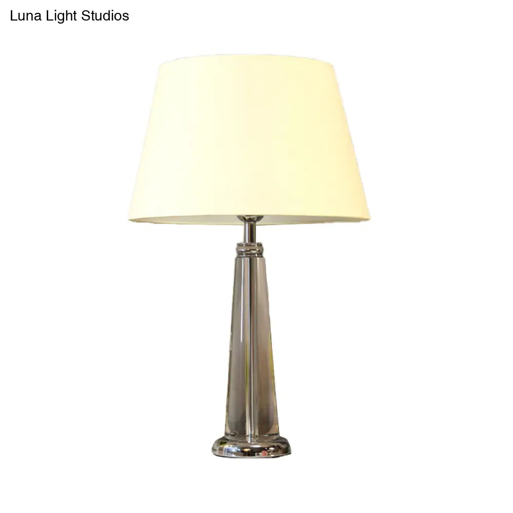 Modern Hand-Cut Crystal Conical Table Light - White Small Desk Lamp 14/16 Wide