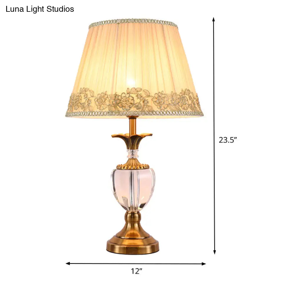 Modern Hand-Cut Crystal Desk Lamp - Jar Shape Task Light In Beige
