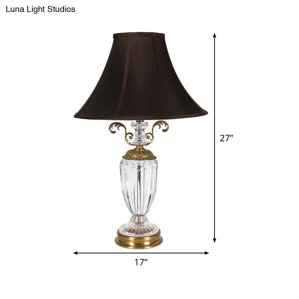 Modern Hand-Cut Crystal Night Table Lamp - Black Urn-Shaped Desk Light