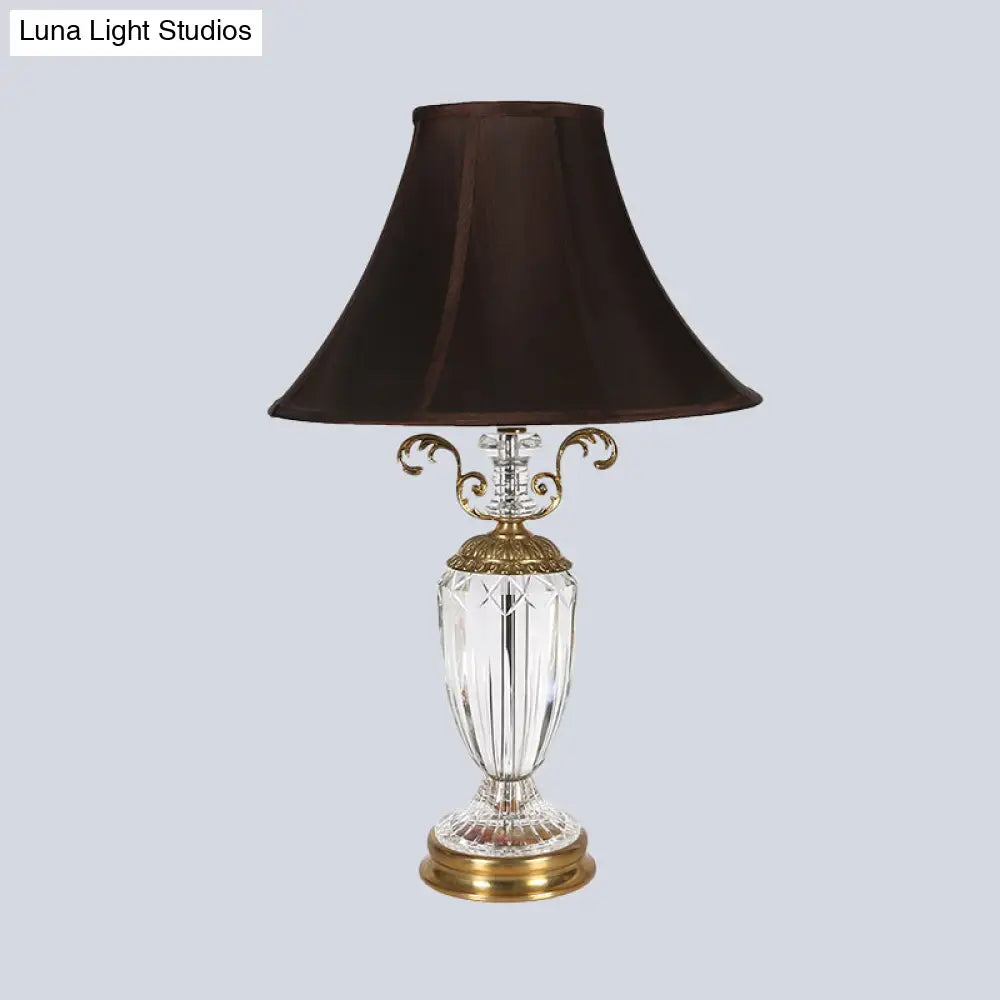 Modern Hand-Cut Crystal Night Table Lamp - Black Urn-Shaped Desk Light