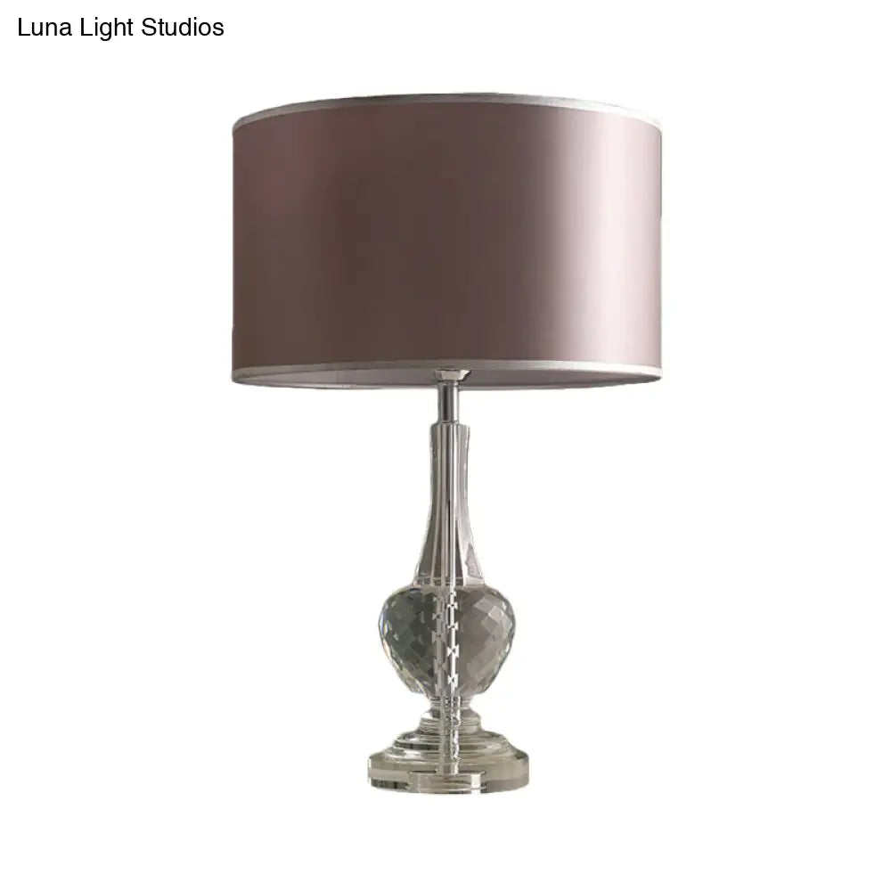 Modern Hand-Cut Crystal Reading Light With Urn Shape | 1-Head Nightstand Lamp In Brown
