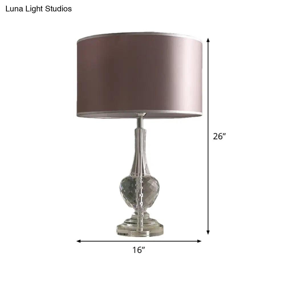 Modern Hand-Cut Crystal Reading Light With Urn Shape | 1-Head Nightstand Lamp In Brown