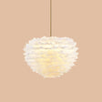 Modern Hand-Woven Feather Globe Chandelier For Bedroom - White Pendant Light 1 /