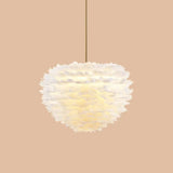 Modern Hand-Woven Feather Globe Chandelier For Bedroom - White Pendant Light 1 /
