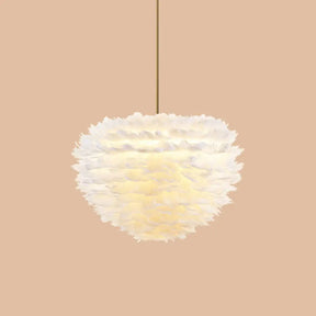 Modern Hand-Woven Feather Globe Chandelier For Bedroom - White Pendant Light 1 /