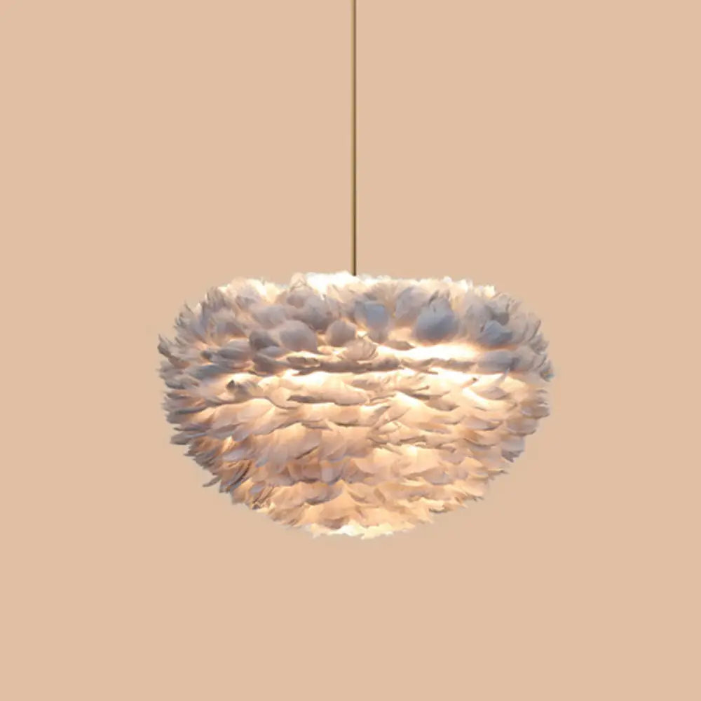 Modern Hand-Woven Feather Globe Chandelier For Bedroom - White Pendant Light 1 / Grey