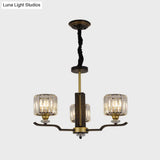 Modern Hanging Crystal Block Chandelier With Black & Gold Accents - 3/6 Heads Pendant Light