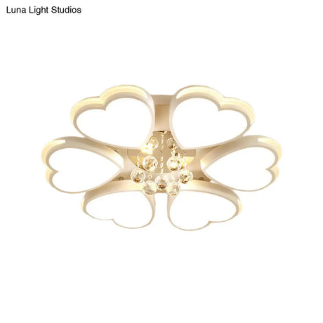 Modern Heart - Shaped Acrylic Flush Mount Light With Crystal Ball - 6 Bulbs White Perfect For