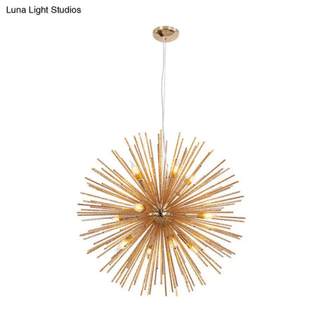 Modern Hedgehog Chandelier With Carved Metal Design For Living Room - Stylish Hanging Light Fixture