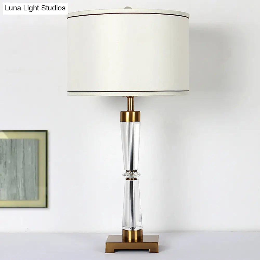 Modern Hourglass Crystal Table Lamp With Gold Base & Fabric Shade