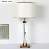 Modern Hourglass Crystal Table Lamp With Gold Base & Fabric Shade