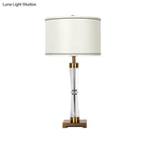 Modern Hourglass Crystal Table Lamp With Gold Base & Fabric Shade