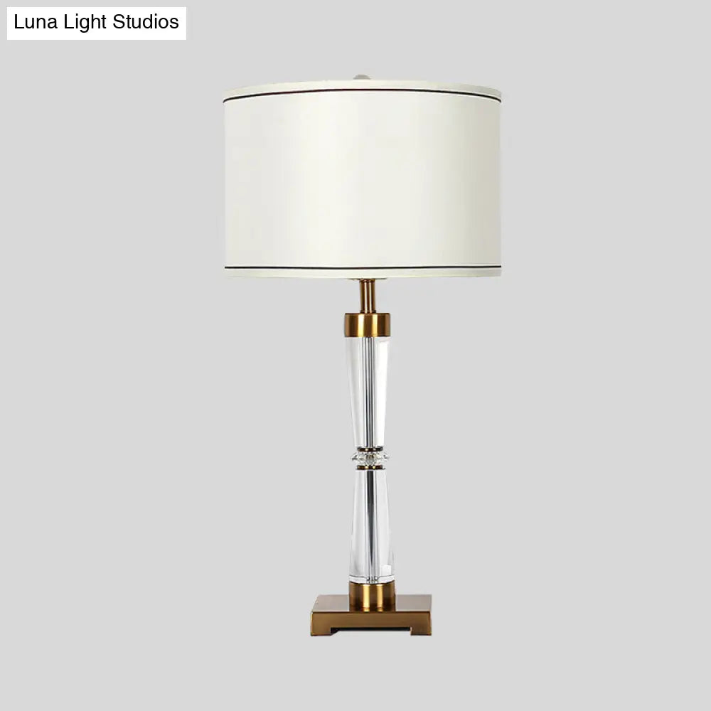 Modern Hourglass Crystal Table Lamp With Gold Base & Fabric Shade