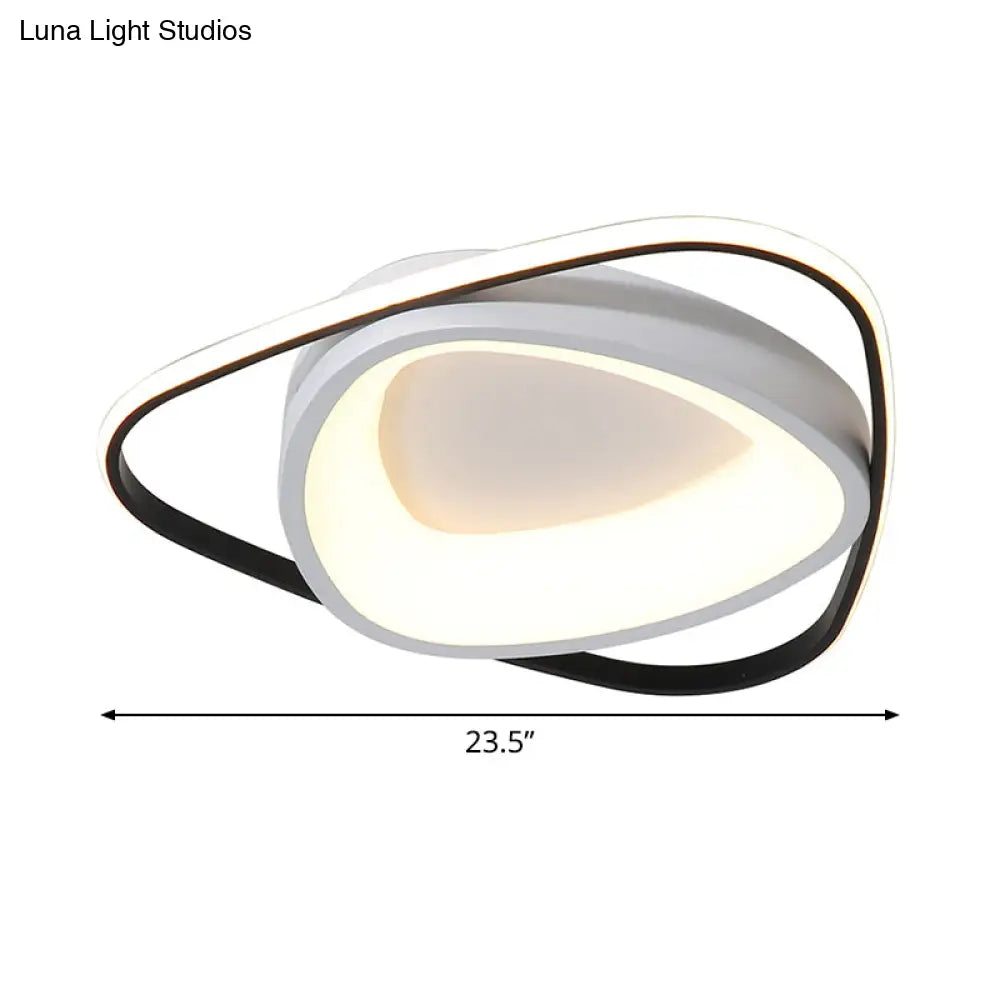 Modern Incurvated Triangle Led Flush Ceiling Light In Black - White 19.5’/23.5’ Width