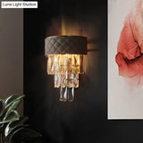 Modern Indoor Wall Lamp With 2-Head Lighting Grey Finish And Crystal Prism Shade