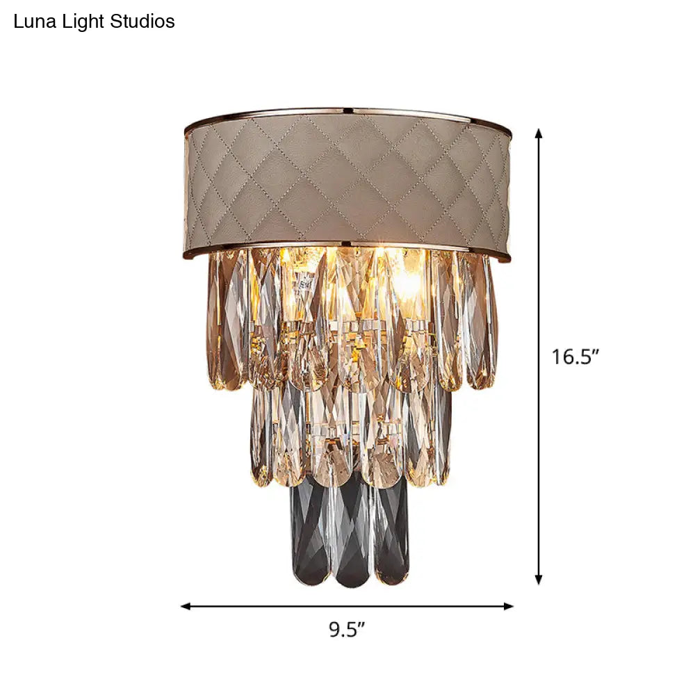 Modern Indoor Wall Lamp With 2-Head Lighting Grey Finish And Crystal Prism Shade