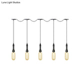 Modern Industrial Amber Glass Chandelier With Led Lights - Black Finish Tandem Hanging Ceiling Lamp