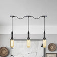 Modern Industrial Amber Glass Chandelier With Led Lights - Black Finish Tandem Hanging Ceiling Lamp