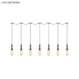 Modern Industrial Amber Glass Chandelier With Led Lights - Black Finish Tandem Hanging Ceiling Lamp