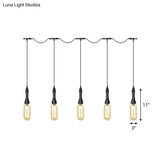 Modern Industrial Amber Glass Chandelier With Led Lights - Black Finish Tandem Hanging Ceiling Lamp
