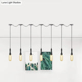 Modern Industrial Amber Glass Chandelier With Led Lights - Black Finish Tandem Hanging Ceiling Lamp