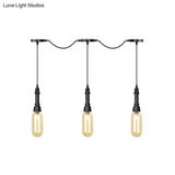 Modern Industrial Amber Glass Chandelier With Led Lights - Black Finish Tandem Hanging Ceiling Lamp