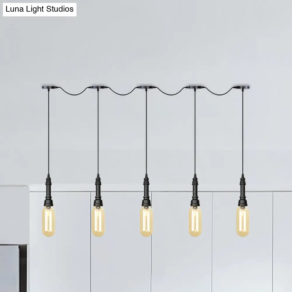 Modern Industrial Amber Glass Chandelier With Led Lights - Black Finish Tandem Hanging Ceiling Lamp