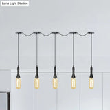 Modern Industrial Amber Glass Chandelier With Led Lights - Black Finish Tandem Hanging Ceiling Lamp