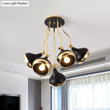 Modern Industrial Dome Iron Chandelier - Black Hanging Ceiling Light With Rotatable Design 3/5 Head