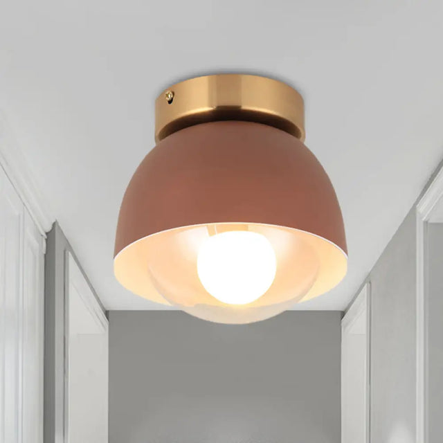 Modern Iron Dome Flush Mount Ceiling Lamp With 1 Head Lighting - Coffee Shade