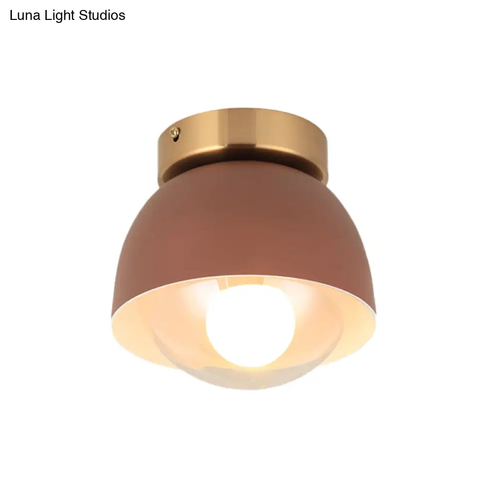 Modern Iron Dome Flush Mount Ceiling Lamp With 1 Head Lighting - Coffee Shade